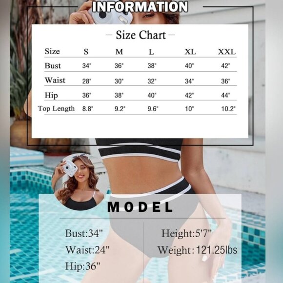 NWT Blooming Jelly High Waisted Ribbed Bikini Set Black‎ & White BMJL Small - Picture 7 of 9